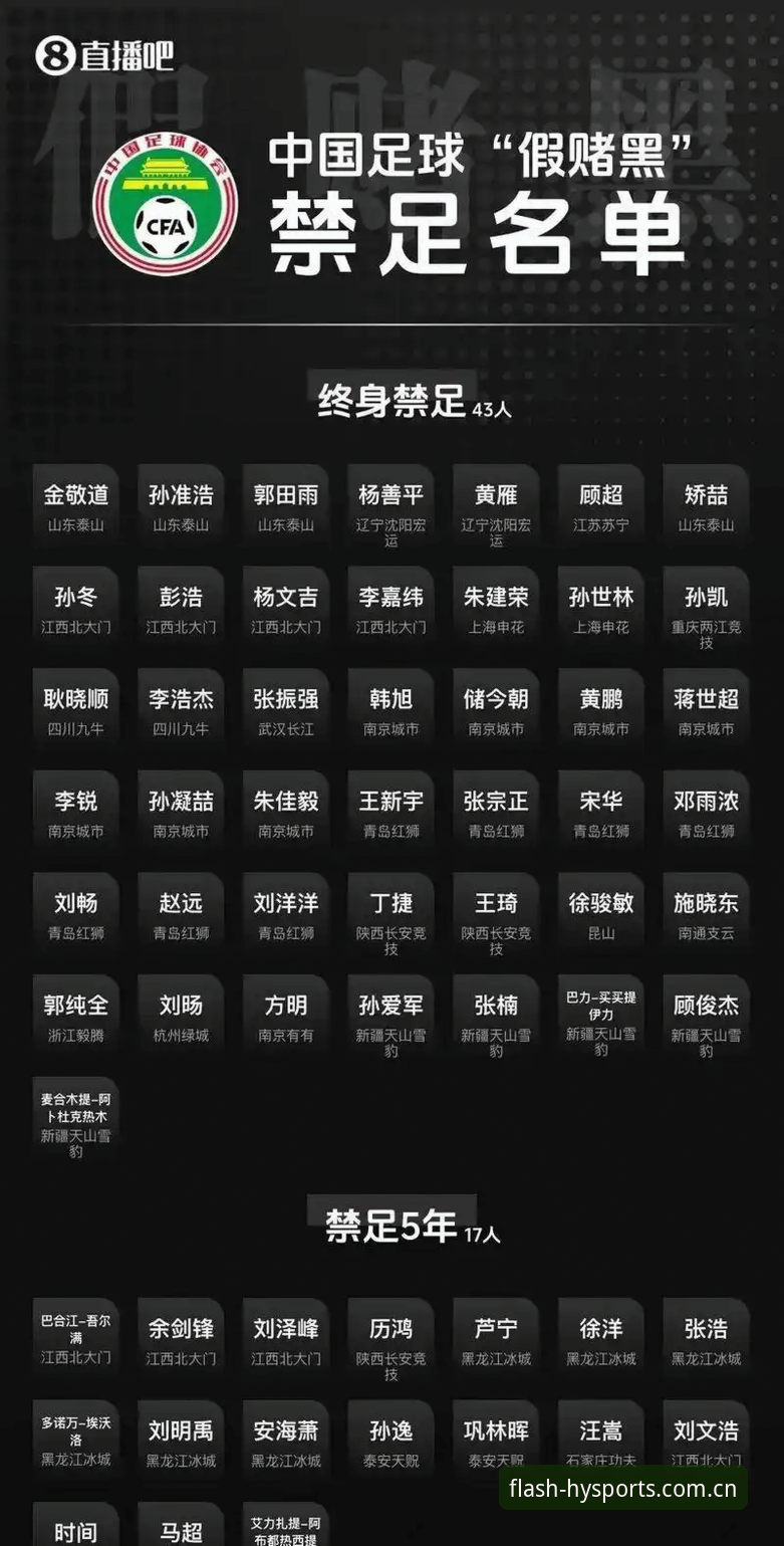 中国足协第三批禁足名单详解——17人终身禁足，48人受罚
